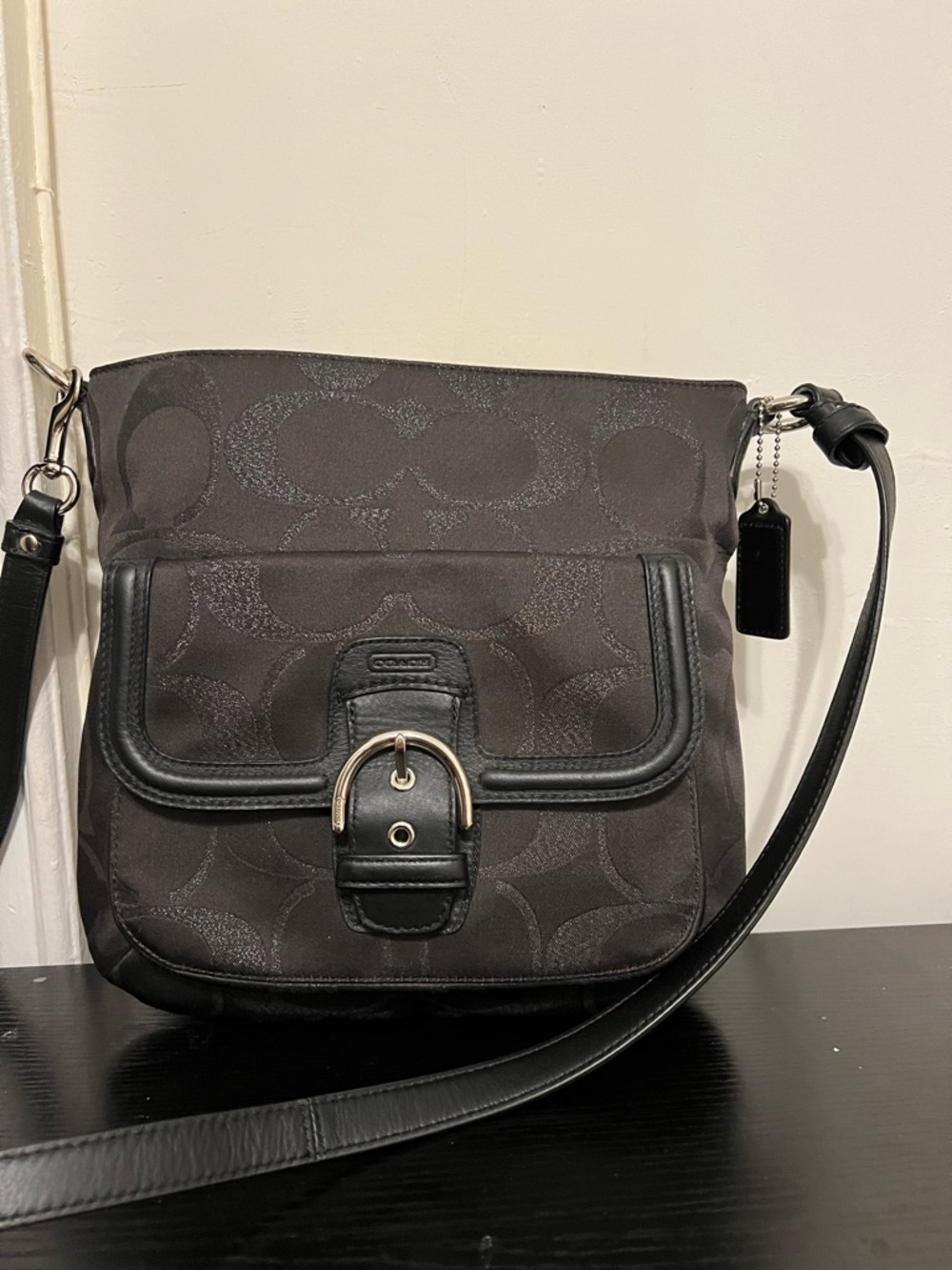 Authentic Coach Black Signature Jacquard Buckle Crossbody Bag F26244
